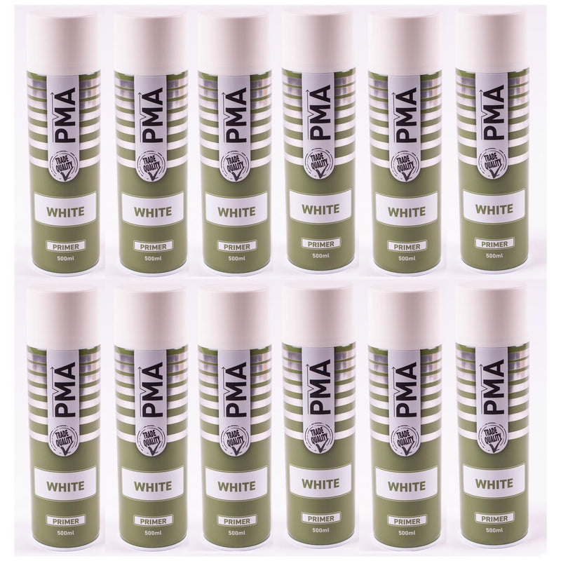 12X PMA Aerosol Spray Primer White 500ml High Coverage Plastic Primer PMA - Dynamic Drive