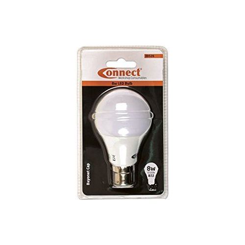 Connect 8W LED Bulb 6500K B22 Bayonet Fitting Cold White 1pc 30526 Tool Connection - Dynamic Drive