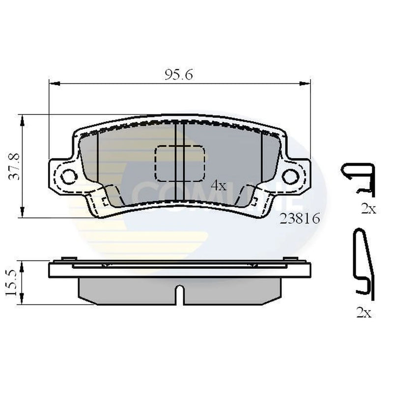 Comline 4 x Rear Brake Pad Set fits Toyota Corolla 1997-2008 1.4 1.6 1.8 2.0