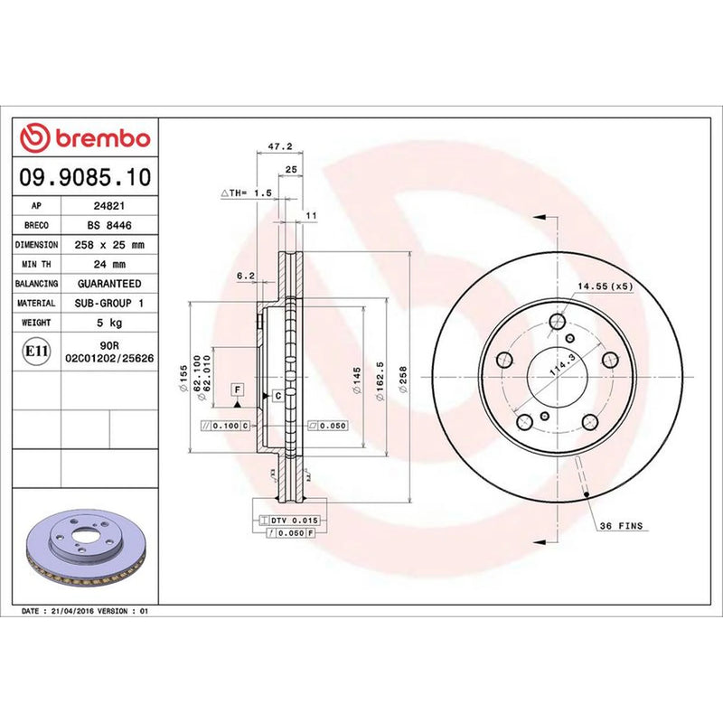 Brembo 2 x Internally Vented Brake Discs fits Toyota MR2 II 1989-2000 2.0