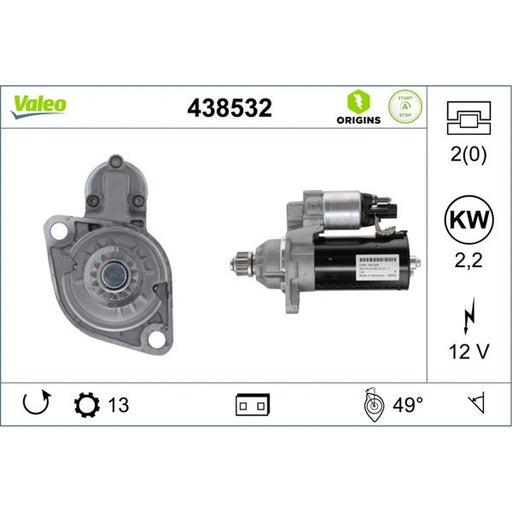 Valeo Starter Motor 12V 2.2kW 13 Teeth 438532