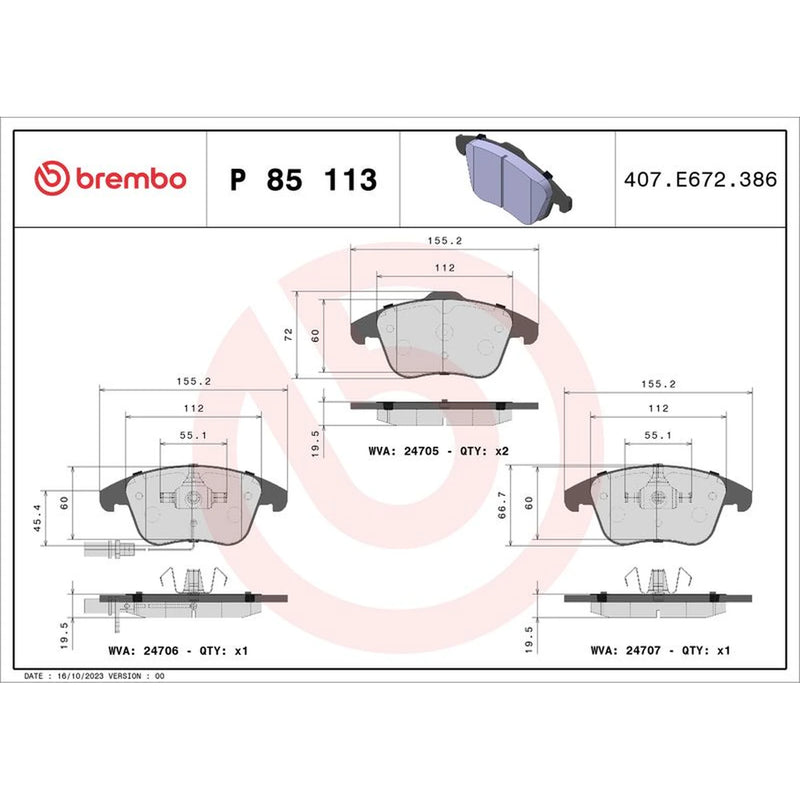Brembo 4 x Front Brake Pad Set fits Audi A4 Allroad B8 2009-2016 2.0 3.0