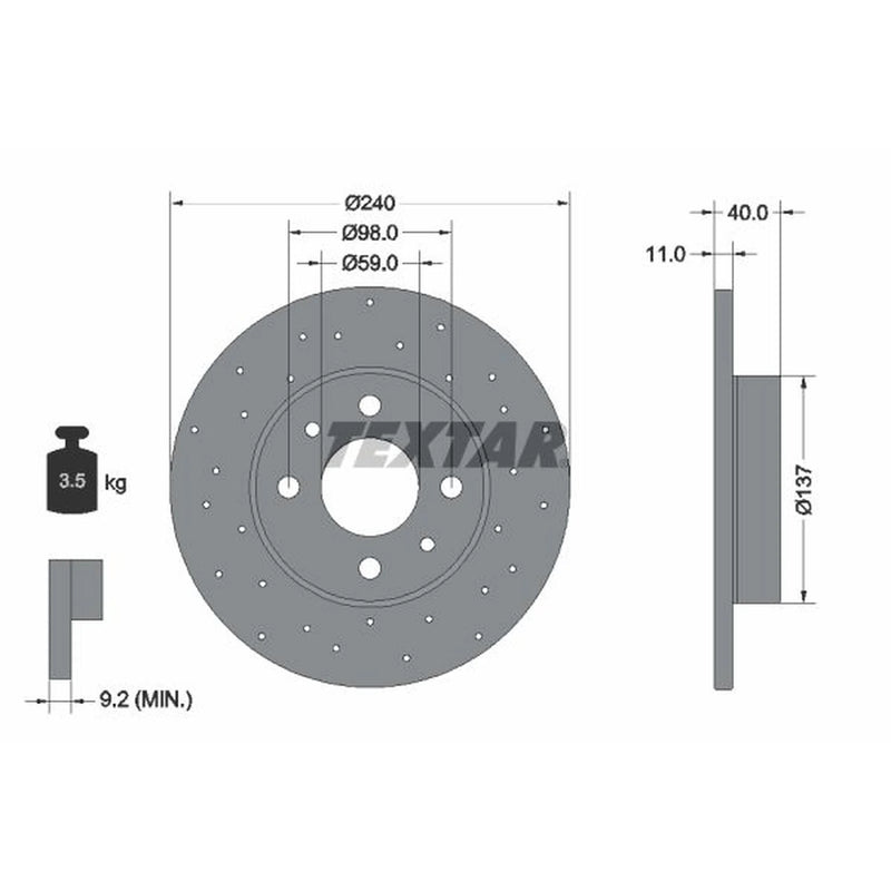 Textar 2 x Perforated Rear Brake Discs 92316003-x2