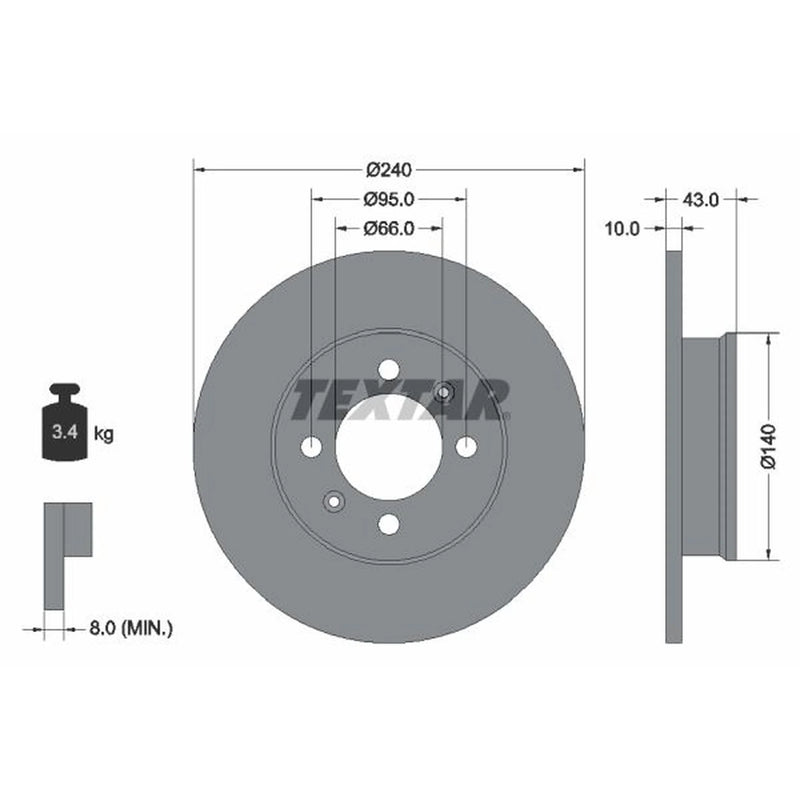 Textar 2 x Solid Rear Brake Discs 92152500-x2