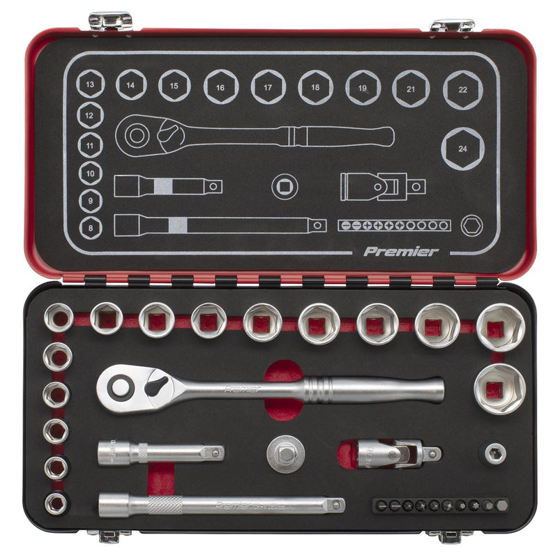 Sealey Premier Platinum Premier Platinum Socket Set 3/8"Sq Drive 31pc AK7921 Sealey Premier Platinum - Dynamic Drive