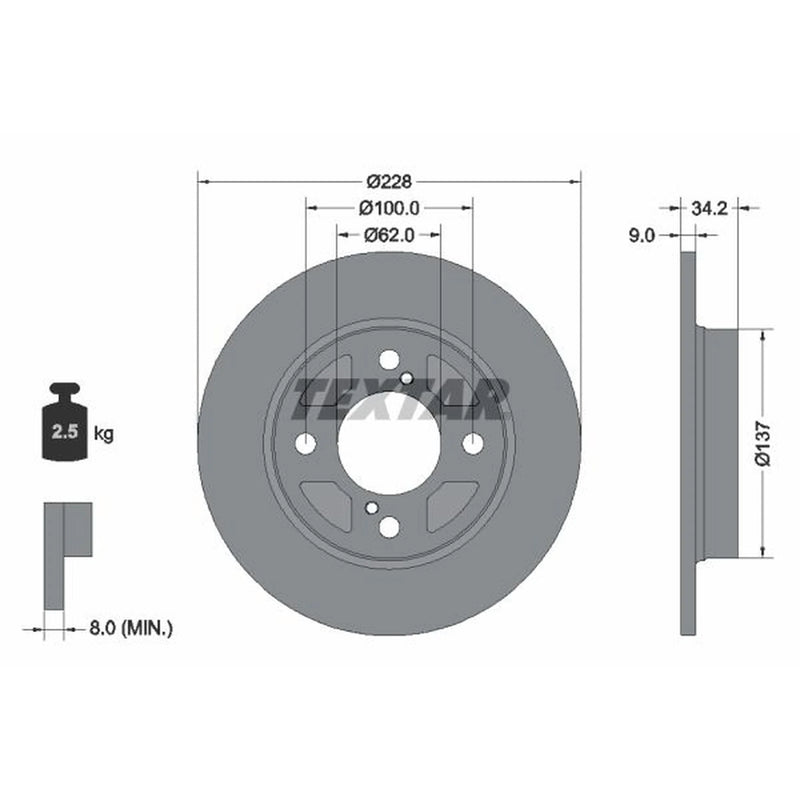 Textar 2 x Solid Rear Brake Discs 92303603-x2