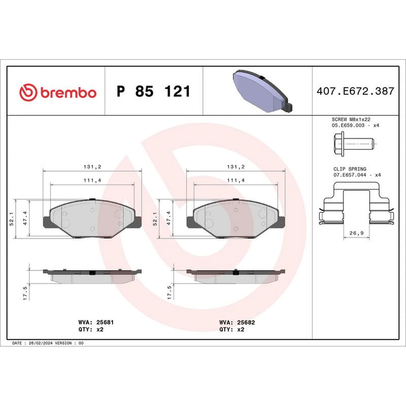 Brembo 4 x Front Brake Pad Set fits Skoda Fabia II 2011-2014 1.2