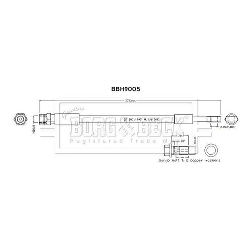 Borg & Beck Brake Hydraulic Hose Line Rear Right BBH9005