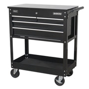 Sealey Heavy-Duty Mobile Tool & Parts Trolley with 4 Drawers & Lockable Top Blac Sealey - Dynamic Drive