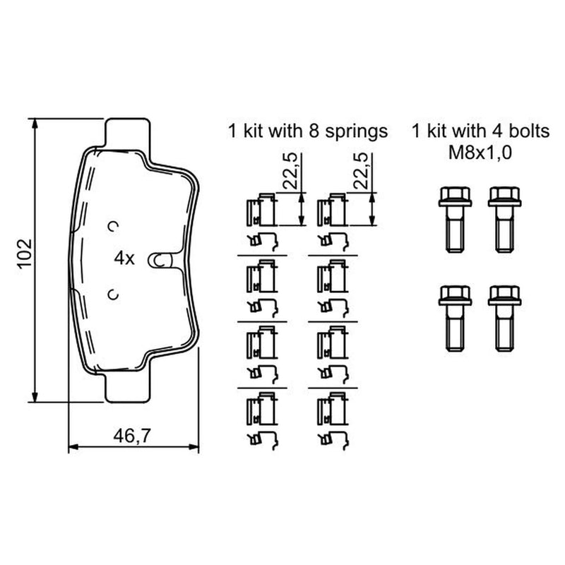 Bosch Front & Rear Pads fits Fiat Grande Punto 2005-2009 1.4 1.6 1.9