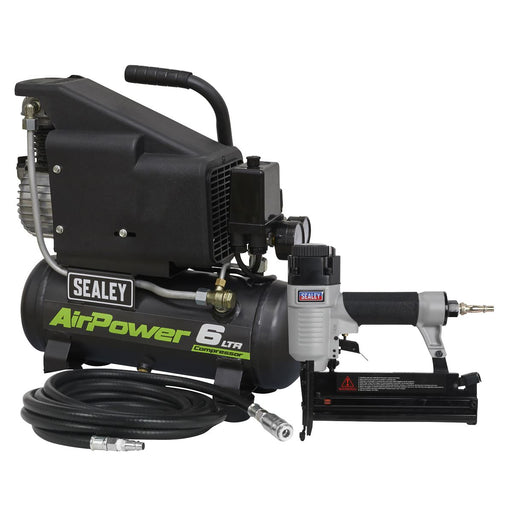 Sealey Air Nail/Staple Gun Kit including Air Compressor Hose & Nailer/Stapler Sealey - Dynamic Drive
