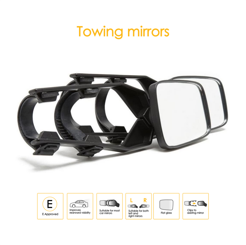 2x Caravan Towing Mirrors Car Van Wing Mirrors Extension Mirror Pair Flat Glass Ring Automotove  - Dynamic Drive