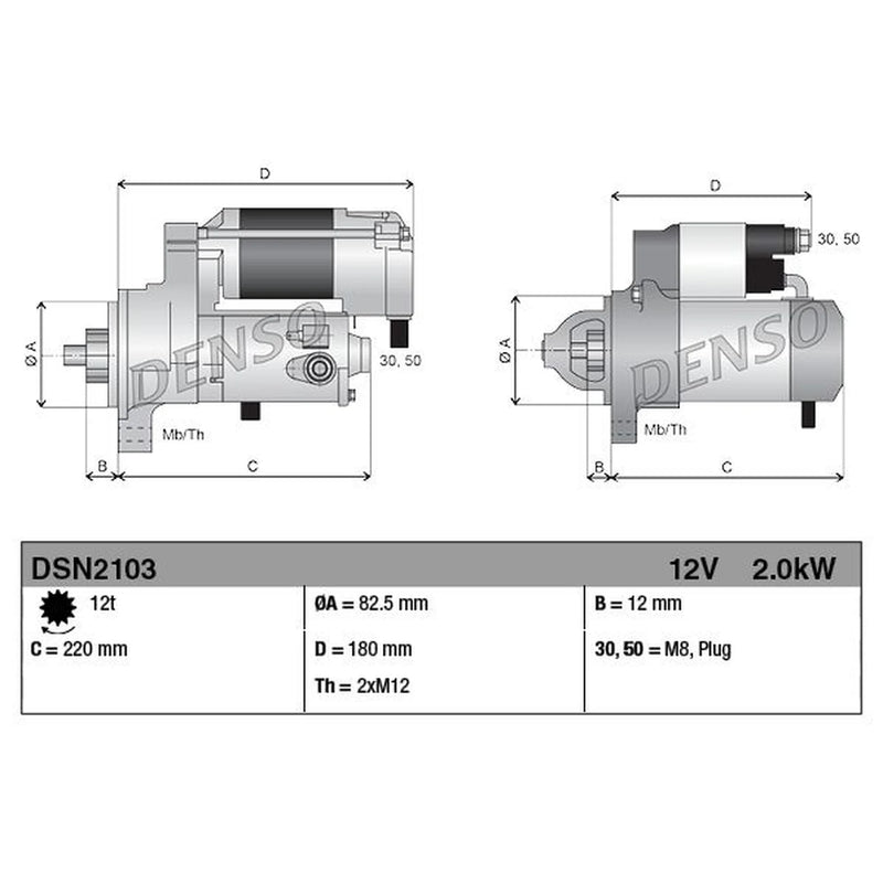 Denso Starter Motor 12V 2kW 12 Teeth