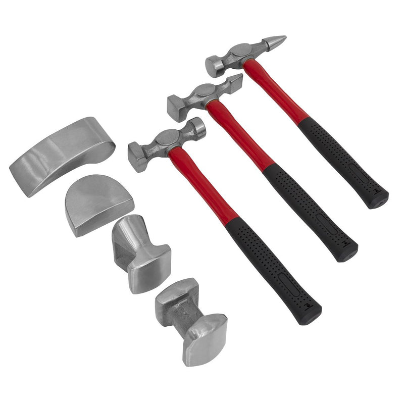 Sealey Panel Beating Set 7pc Drop-Forged Fibreglass Shafts CB707 Sealey - Dynamic Drive