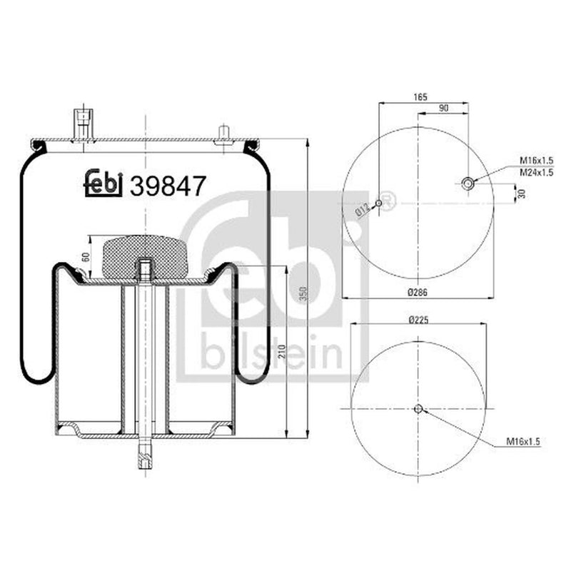 Febi Air Suspension Bellow 225mm Rear Right 39847
