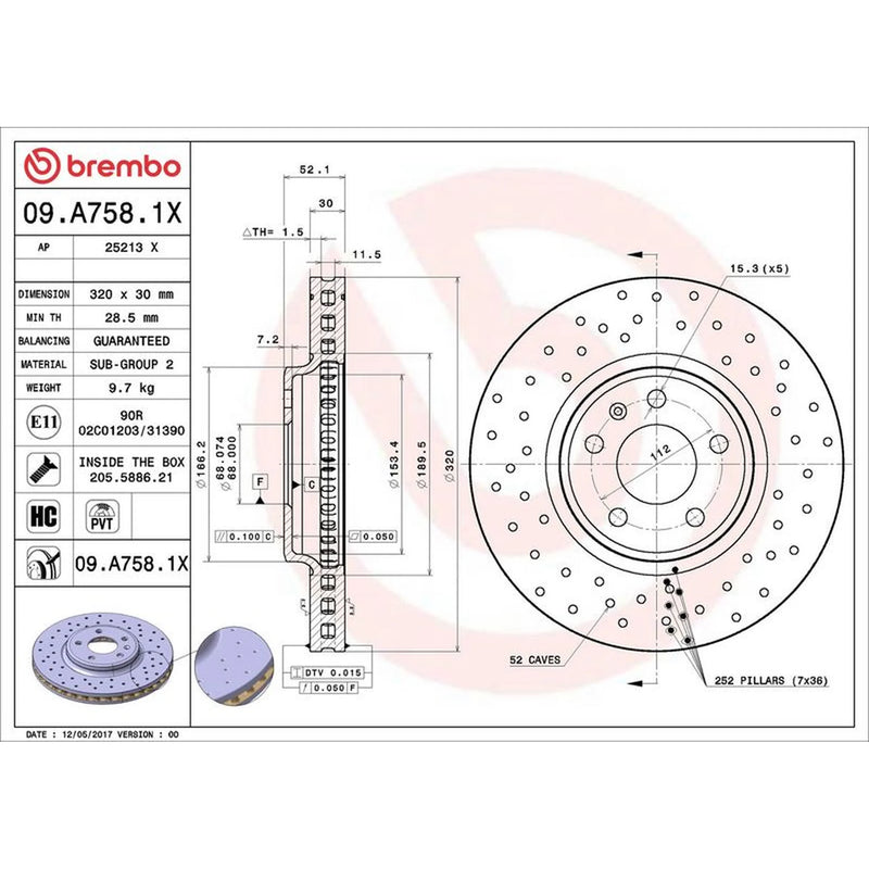 Brembo 2 x / Front Brake Discs 09.A758.1X-x2