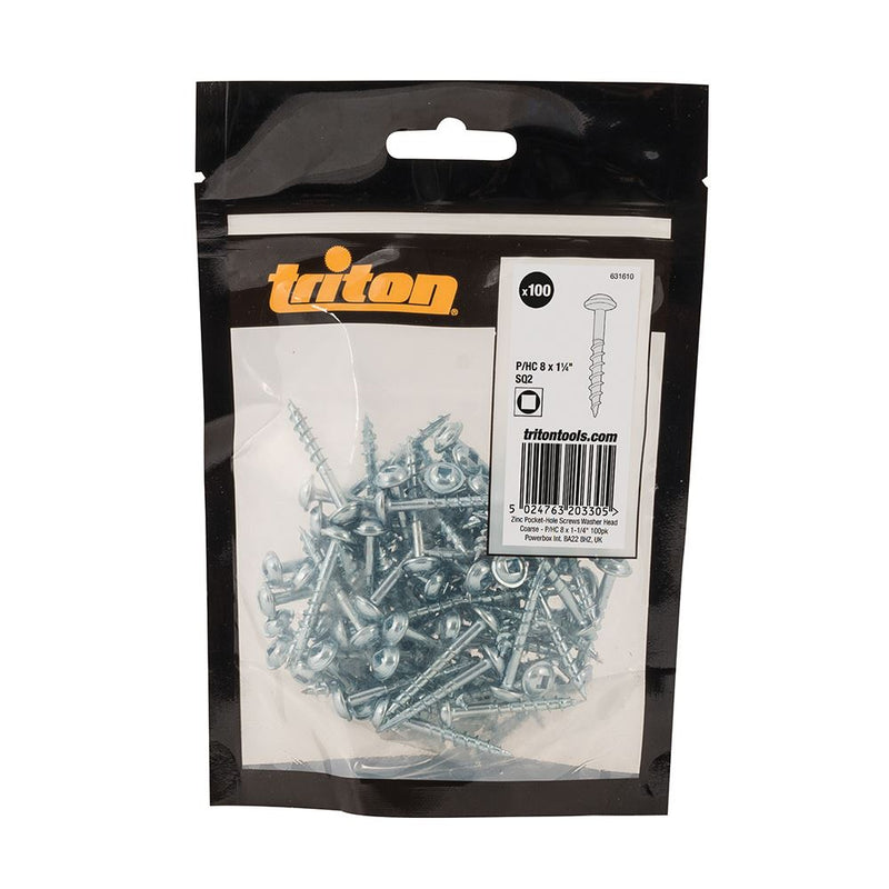 Triton Zinc Pocket-Hole Screws Washer Head Coarse P/HC 8 x 1-1/4" 100pk Triton - Dynamic Drive
