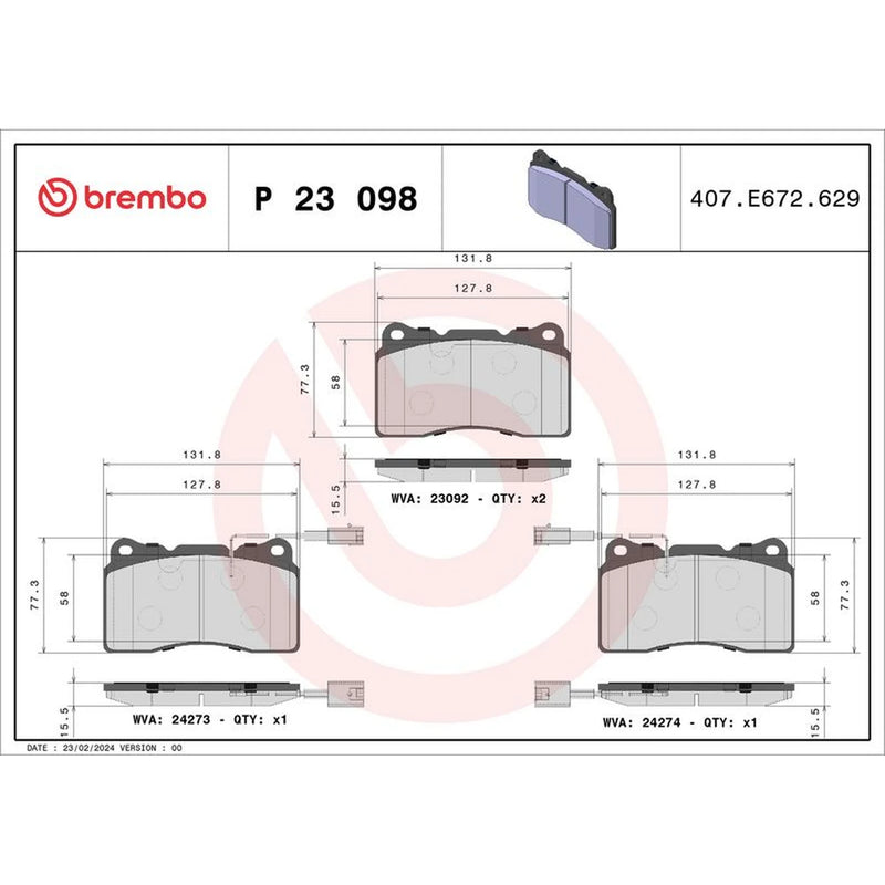 Brembo 4 x Front Brake Pad Set fits Alfa Romeo 147 2003-2010 3.2
