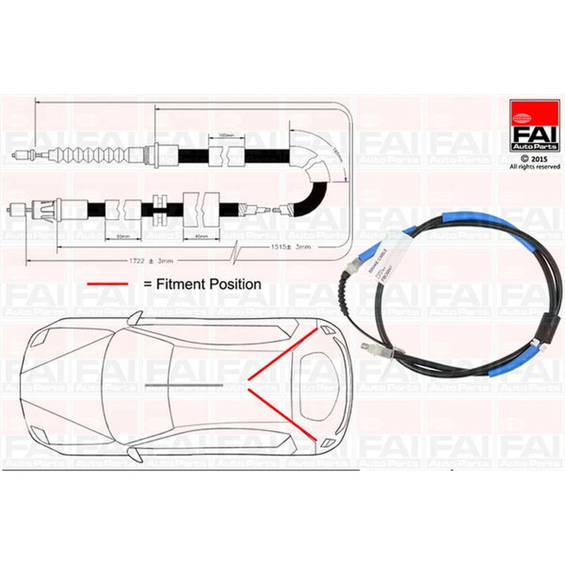 FAI Handbrake Cable Left Rear fits Ford Mondeo III Turnier 2000-2007
