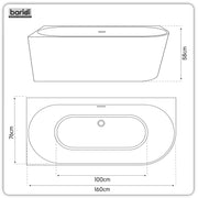 Baridi Left Hand Corner Bath 160cm Gloss White