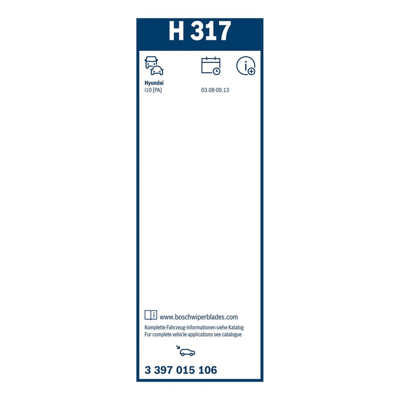 Bosch Wiper Wiper Blade 300mm — H317 fits Hyundai I10 I 2007-2013 1.0 1.1 1.2