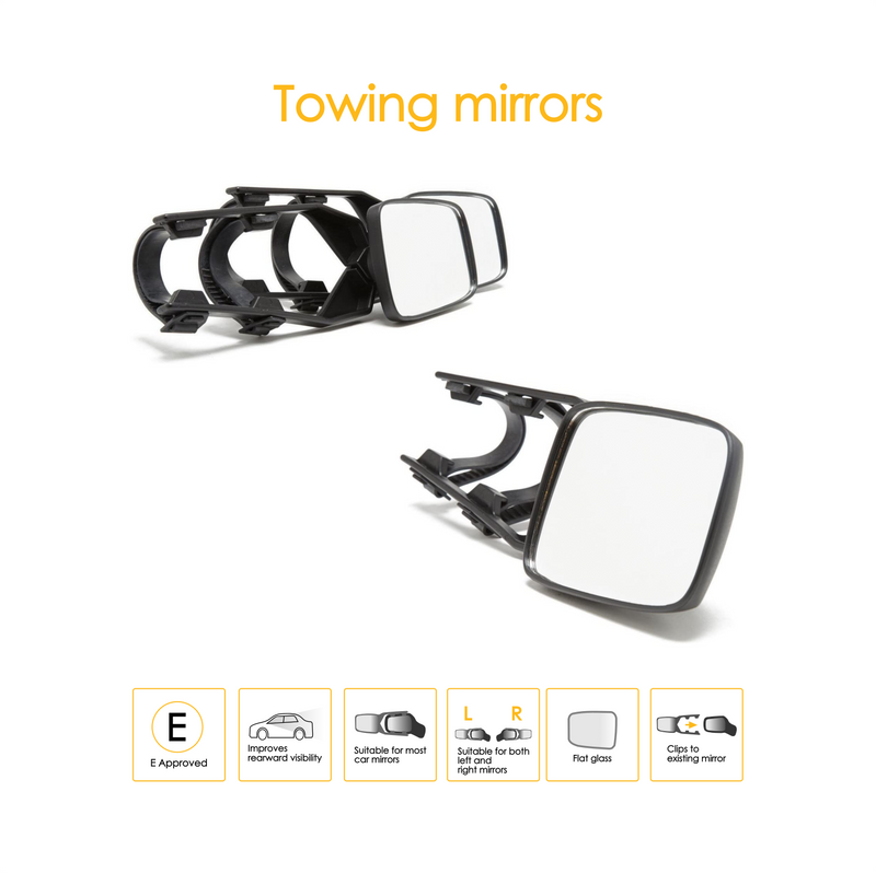 2x Caravan Towing Mirrors Car Van Wing Mirrors Extension Mirror Pair Flat Glass Ring Automotove  - Dynamic Drive