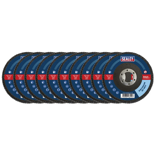 Sealey 115mm Zirconium Flap Discs 60Grit 22mm Bore - Pack of 10 FD1156010 Sealey - Dynamic Drive