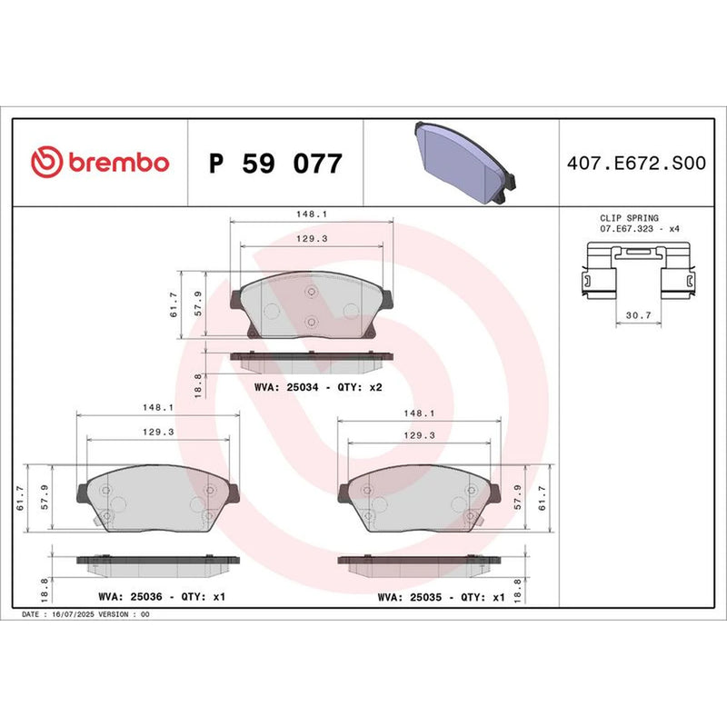 Brembo 4 x Front Brake Pad Set fits Cadillac Ats 2013 on 2.0
