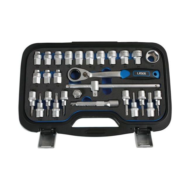 Laser Go Thru Socket Set 1/2"D 28pc 7054 Laser - Dynamic Drive