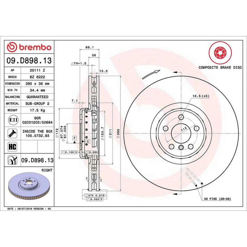 Brembo 2 x Front Aluminium Brake Disc Hub Brake Discs 09.D897.13