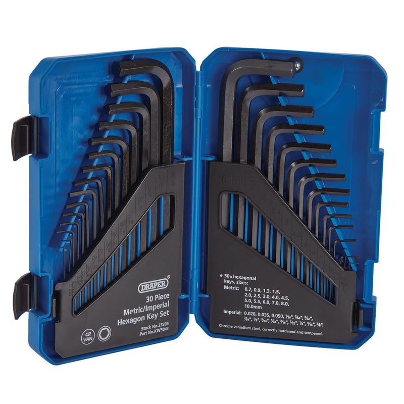 Draper Metric/Imperial Combined Long Pattern Hexagon Key Set (30 Piece) 33894 Draper - Dynamic Drive