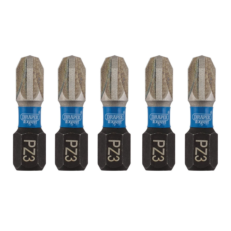 Draper Expert PZ-Type Impact Screwdriver Bits, No.3 x 25mm, 1/4" Hex (Pack of 5) Draper - Dynamic Drive