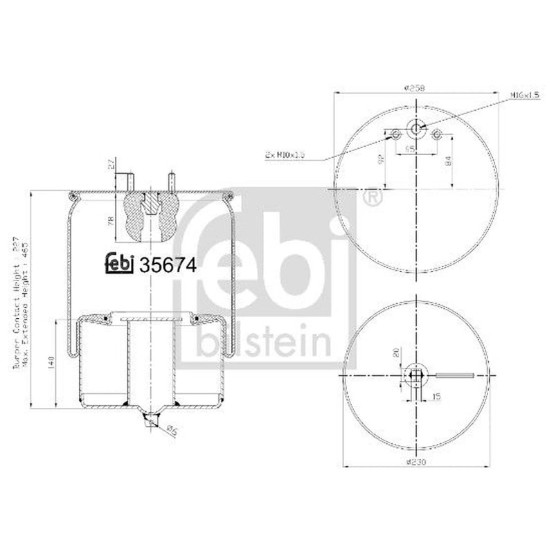 Febi Air Suspension Bellow 235mm Front Right 35674