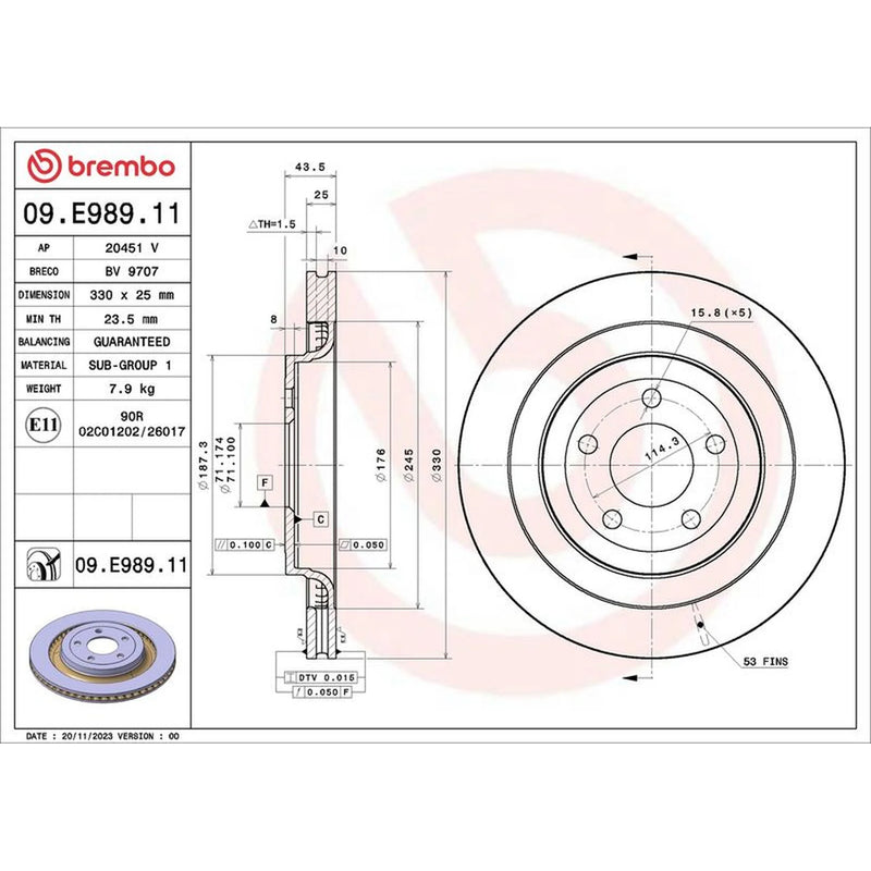Brembo 2 x Brake Discs fits Ford Usa Mustang 2014-2023 2.3 3.7 5.0