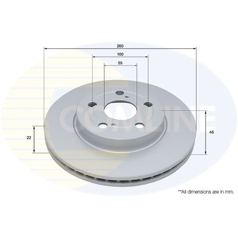 Comline 2 x Internally Vented Brake Discs fits Toyota Yaris 2020 on 1.0