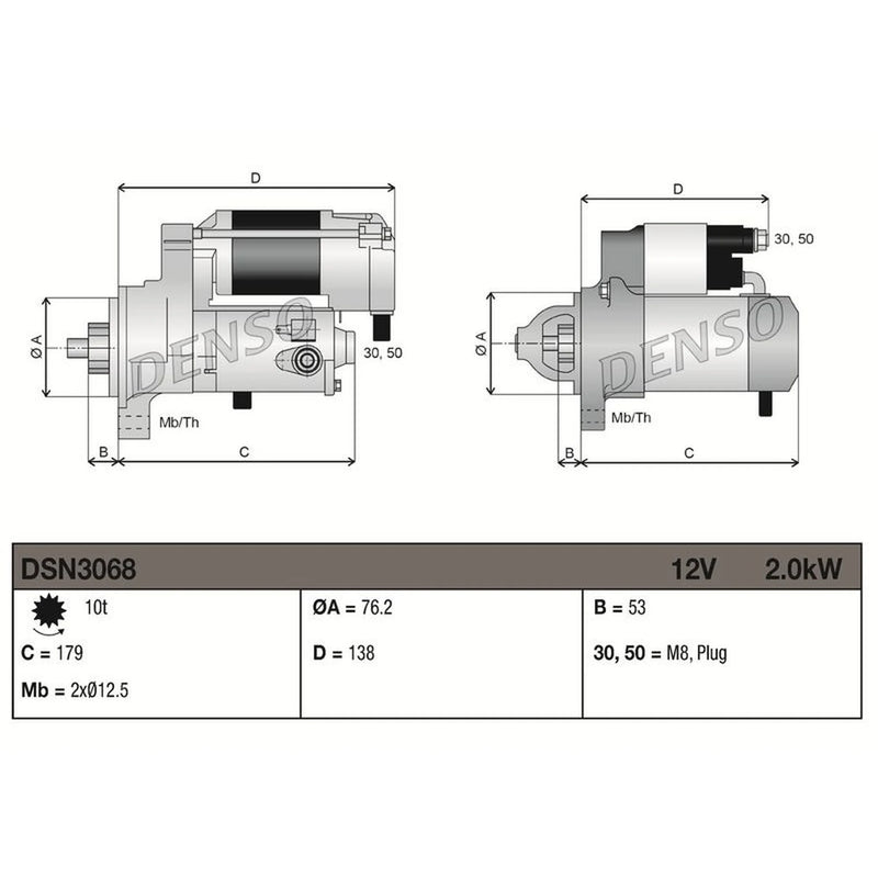 Denso Starter Motor 12V 2kW 10 Teeth fits Audi A2 2000-2005 1.4