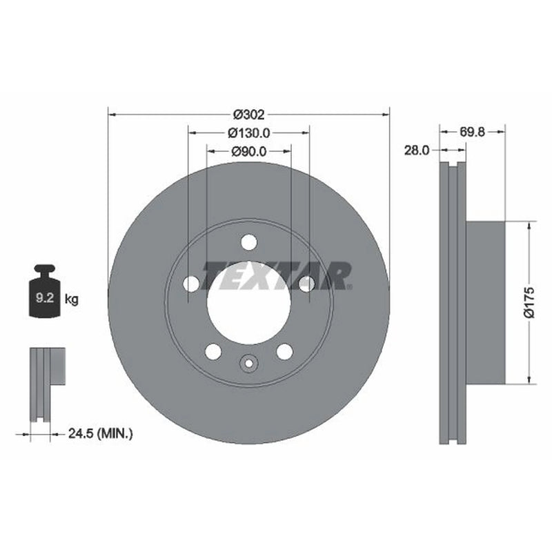 Textar 2 x Vented Front Brake Discs 92228603-x2