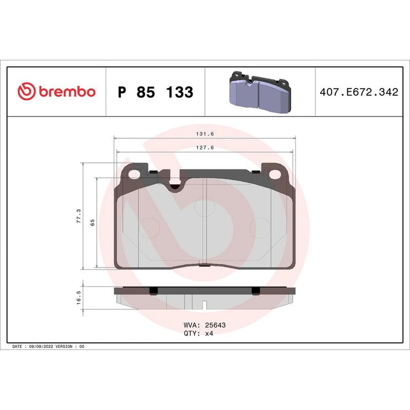 Brembo 4 x Front Brake Pad Set fits Audi Q5 2008-2017 2.0 3.0