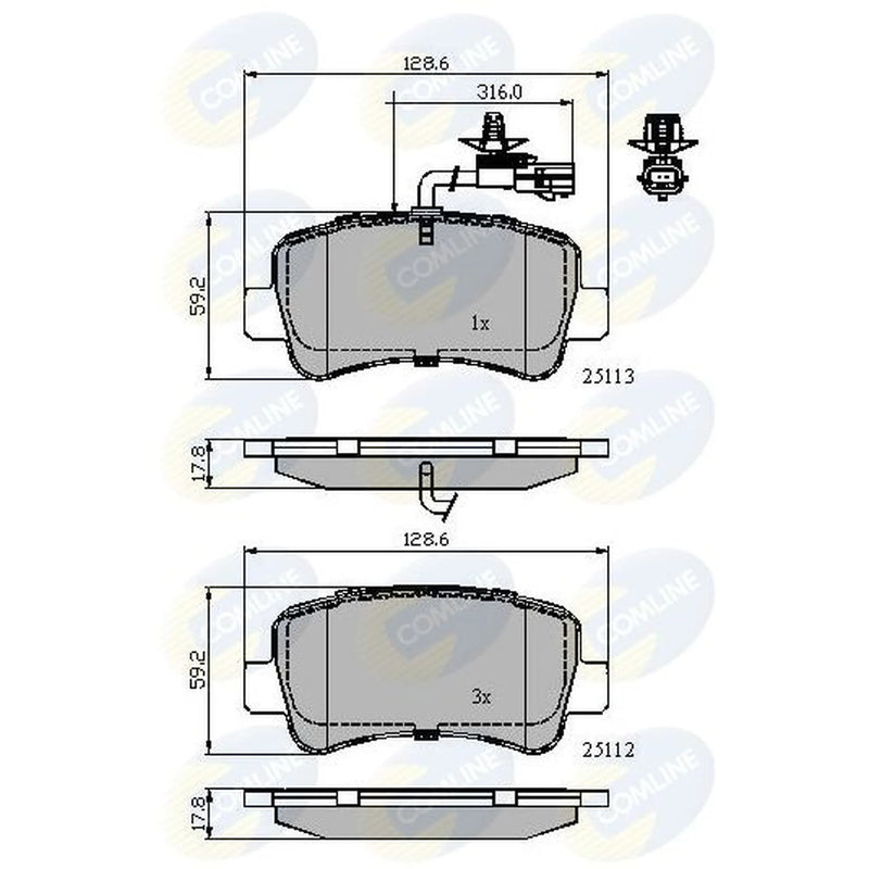 Comline 4 x Rear Brake Pad Set fits Nissan Interstar 2021-2024