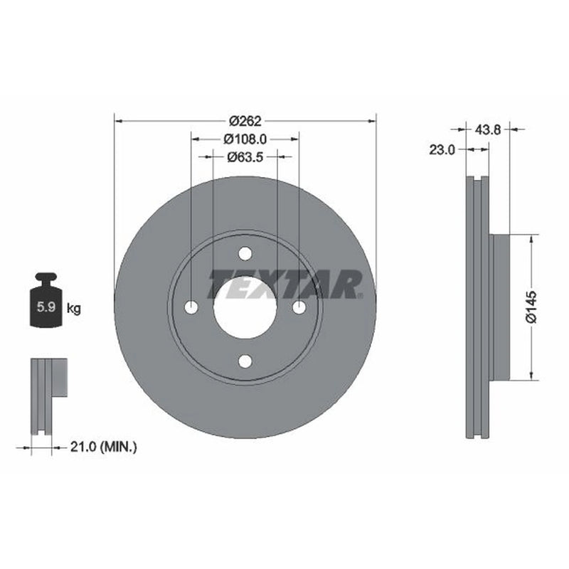 Textar 2 x Vented Front Brake Discs 92292703