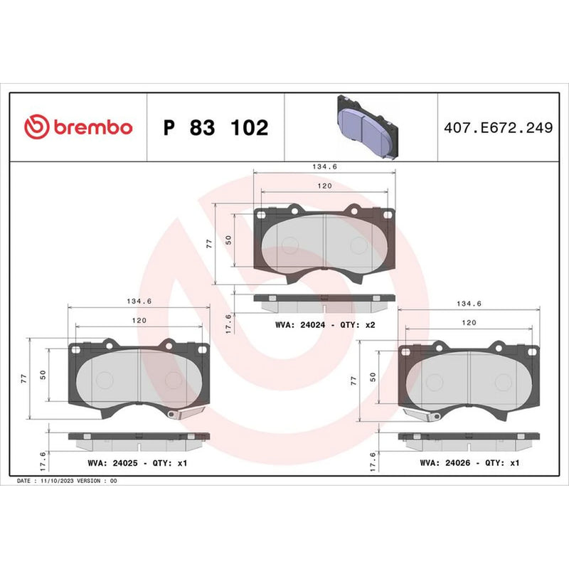 Brembo Front & Rear Pads fits Toyota Hilux VIII Pickup 2024 on 2.8