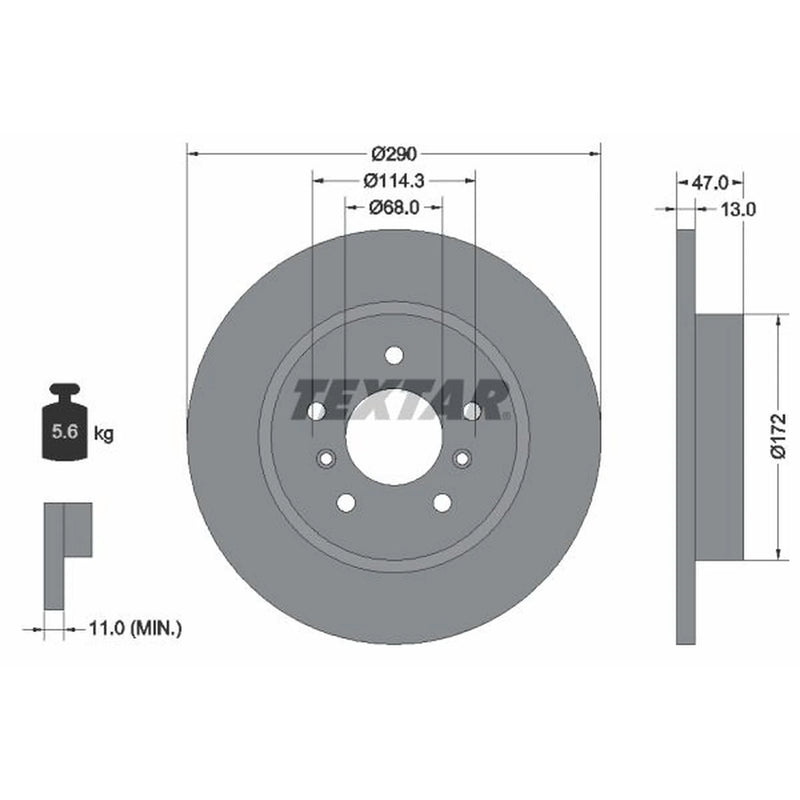Textar 2 x Solid Rear Brake Discs 92274003-x2