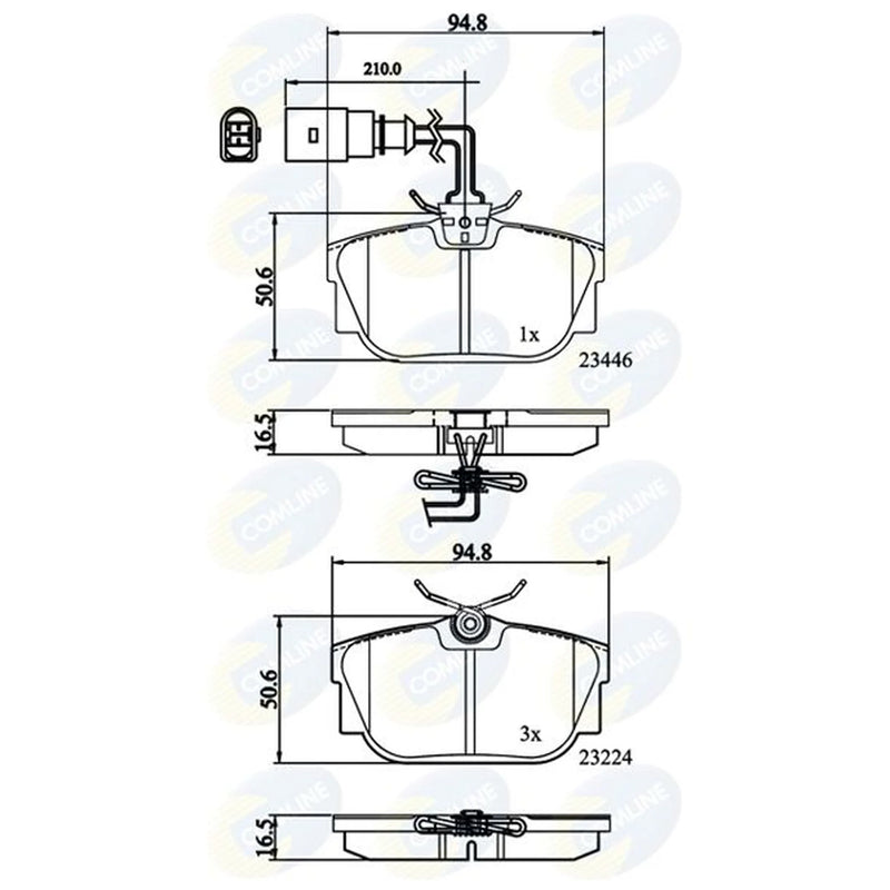 Comline 4 x Rear Brake Pad Set fits VW Transporter 1990-2003 1.9 2.0 2.4 2.5 2.8