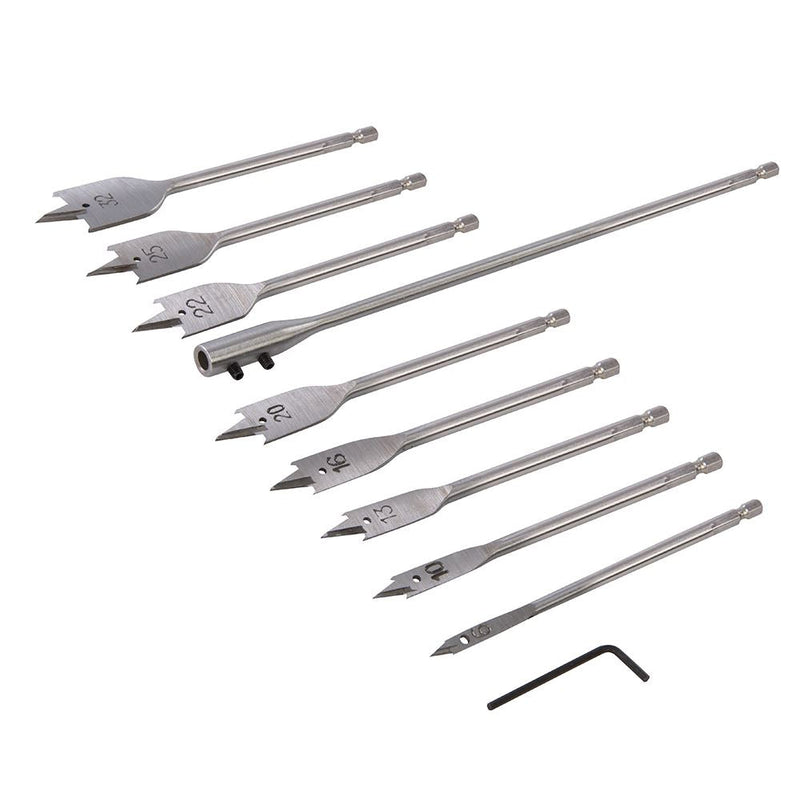 Silverline Flat Bit & Extension Arm Set 10pce 6 - 32mm Silverline - Dynamic Drive