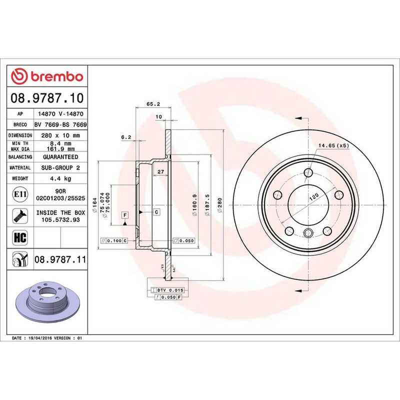 Brembo Rear Brake Solid Discs & Pads fits BMW 1 2004-2011