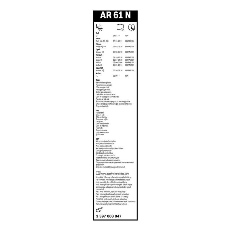 Bosch Aerotwin Wiper Blade 600mm — AR61N fits Iveco Daily III 1999-2007 2.8