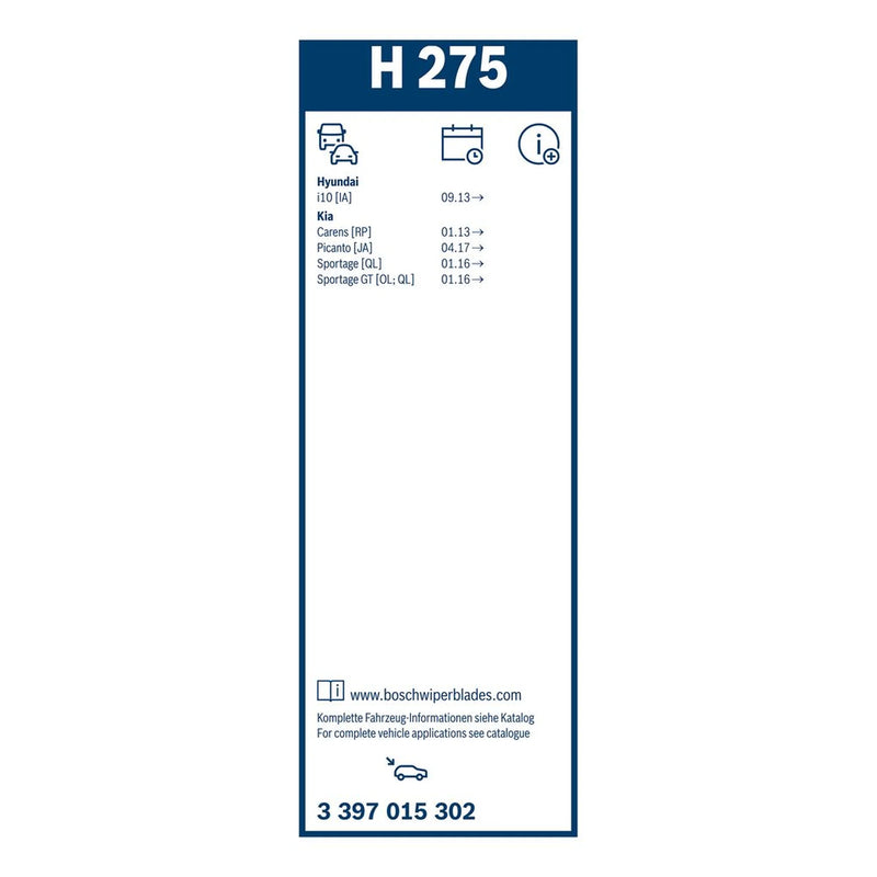 Bosch Conventional Wiper Blade 275mm — H275 fits Hyundai I10 I 2011-2018 1.2