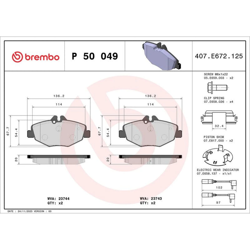 Brembo 4 x Front Brake Pad Set fits Mercedes-Benz E-Class 2002-2008