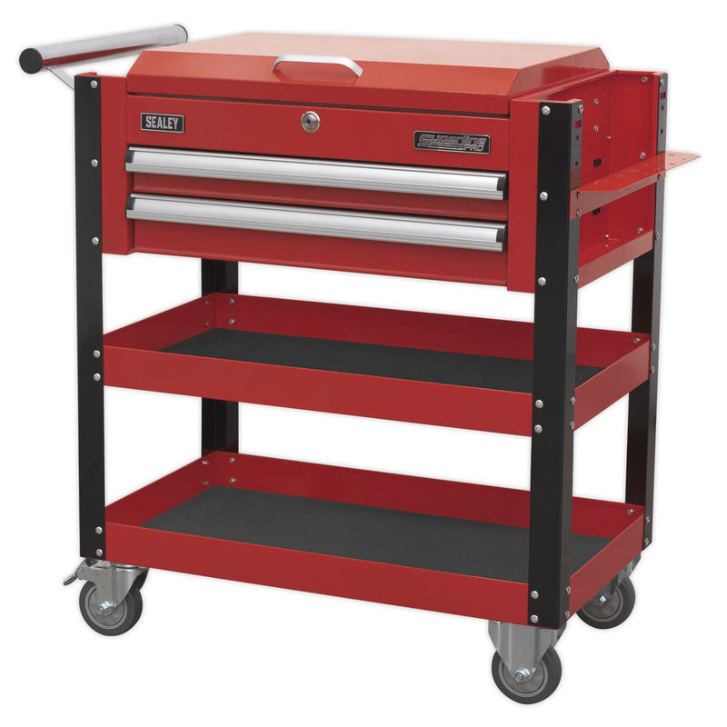 Sealey HD Mobile Tool & Parts Trolley 2 Drawer & Locking Top - Red AP760M Sealey  - Dynamic Drive