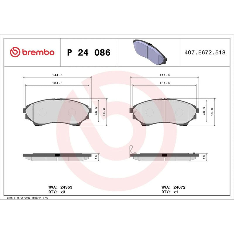 Brembo 4 x Front Brake Pad Set fits Ford Ranger 1999-2012 2.5 3.0 4.0